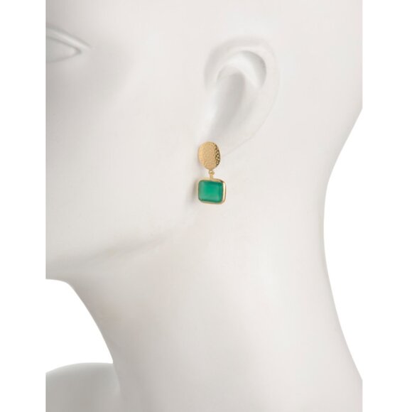 SHAANTI JEWELS  India 14kt Gold Plated Sterling Silver Square Onyx Earrings - Picture 2 of 2